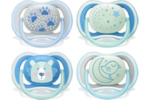 Philips Avent Lot de 4 sucettes légères et aérées: 2 sucettes phosphorescentes et 2 sucettes de jour, 6-18 mois (modèle SCF376/16)