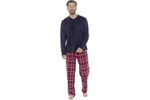 STYLE IT UP Mens Long Sleeve Pyjamas set Cotton Rich Top Brushed Fleece bottoms Top Pant PJ Nightwear/Loungewear Set Gift