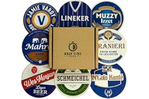 HALF TIME CLUB Leicester City Beer Mats Set of 8 – Football Coasters – Unique Leicester City Gifts – LCFC Memorabilia – Gift Boxed Drink Coasters for Beer or Coffee – Football Fan Gift Idea