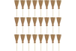 Mini Balais de Paille avec Cordes Rouges 25Pcs Suspendus Broom Broom Halloween Paille Décorations Artisanales Artificielles Décor de Paysage Miniature pour Halloween Costume