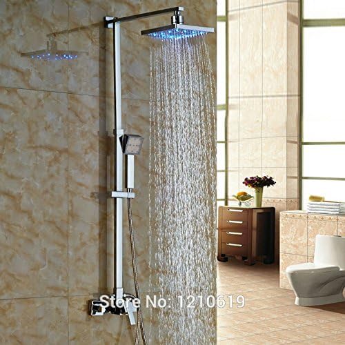 Newly LED Color Changing Shower Faucet Set w/ Handheld Shower Chrome 8" Shower Mixer Tap Wall Mounted,Multi