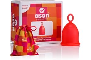 Asan Menstrual Cup - Light/Medium Flow | Easy Insertion & Removal with Special Ring Design | 12 Hour Leakproof Protection & Reusable | Medical Grade Silicone I Eco-Friendly Period Product & Pouch