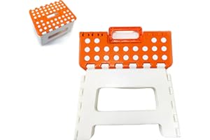 BOZEXPRO 9 inch small folding step stool for adults-kids-infant,Heavy duty foldable stools for adults,non slip kitchen stool-garden stool, (Orange White)