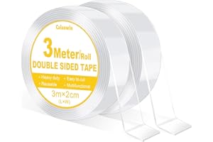 Caianwin Dwustronna taśma klejąca, szerokość 6 m, 2 cm, ekstra mocna, dwustronna, przezroczysta, odklejana, do dywanów, domu, samochodu lub na zewnątrz (2 rolki)