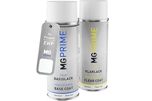 MG PRIME Pintura automotriz Set de aerosoles para Peugeot EWP Blanc Banquise/Blanco Ceramico Pintura base pintura transparente, bote de spray de 400 ml