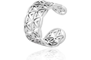 TEAMER Flor de la vida de tamaño variable Anillos Acero inoxidable Om Símbolo Anillo Geometría sagrada Magia Hexagrama Talismán Amuleto Joyería para mujeres niñas