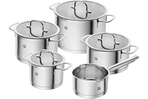 ZWILLING TrueFlow Set di pentole, 5 Pezzi, Acciaio inox, Con fori integrati nel coperchio, Anche per piani a induzione, Argento