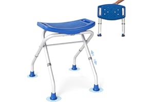 RELAX4LIFE Tabouret de Douche Pliable Antidérapant | Siège de Douche Pliable Adulte PMR | Aluminium | Hauteur 49-52,5 CM | Poignées | Tabouret Salle de Bain pour Âgés Handicapés Enceintes (Bleu)