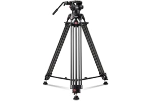 【Neigungsspannung-Design】 RAUBAY 179,8 cm Professionelle robuste Videokamera-Stativ mit Flüssigkeitskopf und QR-Platte, maximale Belastung 8 kg, Aluminium-Doppelrohr-Bein mit mittlerem Spreader DV-1