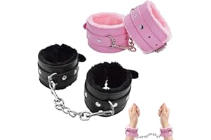 DALAETUS 2 Pares de Esposas Set, PU Esposas de Cuero Rosa para el Uniforme de Policía de Vestir, Traje de Fiesta, Esposas Sexy Negro para Despedida de Soltero, Juguetes Eróticos, San Valentín