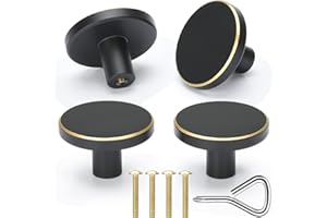 drado Möbelknöpfe 4 Stück Schrankknöpfe aus Messing, Runde Küchenknöpfe für Schlafzimmer, Badezimmer (Schwarz + Gold)