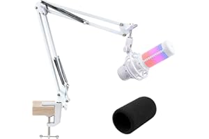 SUNMON Wysięgnik mikrofonowy QuadCast S - biały wysięgnik mikrofonowy kompatybilny z Hyperx QuadCast, uniwersalny wysięgnik mikrofonowy z filtrem pop, adapter 3/8 cala do 5/8 cala dla Blue Yeti, SoloCast by