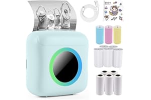 WINGFLY Mini Impresora de Fotos Portátil, Impresoras Térmicas BT Inalámbricas de Bolsillo HD, Recibos de Notas de Etiquetas de Fotos Instantáneas, con 13 Rollos de Papel, por Teléfonos iOS y Android (Azul)