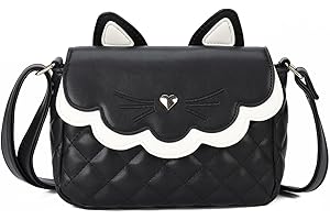 Gladdon Borsa a Tracolla per Ragazze Mini Borsa a Tracolla Borsa per orecchie di gatto Cute Princess Bag Borsa in pelle pura come regalo per ragazze, ragazzi e adolescenti Design originale(Nero)