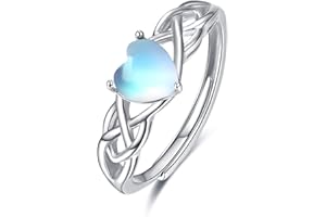 praymos Heart Moonstone Celtic Knot Ring 925 Sterling Silver Adjustable Ring Minimalist Jewelry Birthday Gift for Her Women Engagement Wedding
