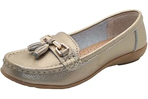 JO & JOE Femme Cuir Plat Mocassin Femmes Décontracté Confortable Cuissard Talon Bas Compensé Chaussures Travail