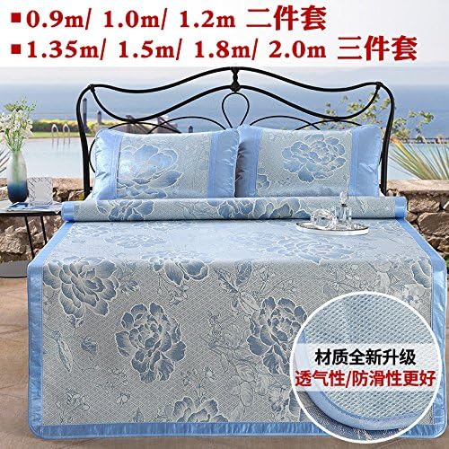 LLZBSX Ice Silk Mat/Cool Mattress/Ice Mat/1.5/1.8M/Bed/Air Conditioner/Foldable/Mat/Three Piece-Suit(1 Pad+2 Pillow Case)/Mat/Dormitory/Mat/Kit,A Blue, 1.5M (5Ft) Bed