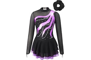 TiaoBug Maillot De Patinaje Artístico para Niñas Vestido De Manga Larga con Falda Tul Maillot De Danza Clásico Leotardo Gimnasia Rítmica Traje De Baile