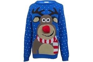 GirlzWalk Unisex Girls Boys Rudolph Knitted Pom Pom Xmas Jumper