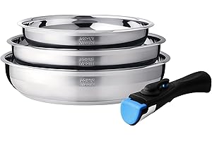 Arthur Martin AM2208 Set de 3 poêles Acier Inoxydable Poignée amovible Tous feux dont induction