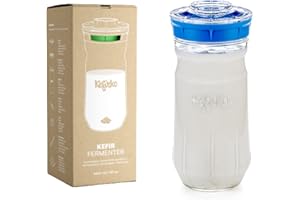 KEFIRKO Kefir Maker | El Set Ideal para Preparar Kéfir de Leche o Kéfir de Agua en Casa | Fermentador-Germinador Casero + Librito de Recetas Descargable en PDF | 1.4l | BPA Free | Azul