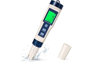TARSWESI pH Mètre 5 en 1, Testeur de Qualité de l'Eau pour pH/TDS/EC/Salinité/Température, pH Mètre Numérique avec LCD Rétroéclairé et Étalonnage Automatique pour Eau Potable, Hydroponie, Piscine, Aquarium