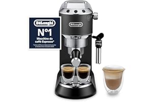 DE'LONGHI De’Longhi Dedica Style – Perfetto Macchina da Caffè Espresso, Compatibile con Cialde ESE, Montalatte Manuale per Cappuccino, Pannello di Controllo con Pulsanti, Larghezza 15 cm, Nero (EC685.BK)