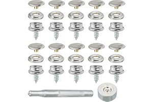 JINBAETAD 32 Pcs Screw Snap Fastener Kit Silver Canvas Snaps Kit Stainless Steel Snap Fasteners Press Stud Kit for DIY Projects Boat Cover Wood Leather Crafts - 15mm