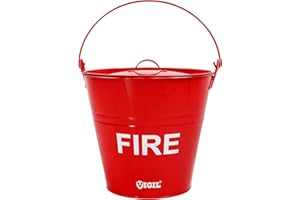Vigil Metal Fire Bucket with Lid - Galvanised Bucket with Handle, Metal Bin for Fire Safety (Capacity - 10 Litre) - Red