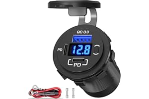 Qidoe 78W PD USB C Steckdose 12V Einbau: Dual Typ C USB Buchse Dose 12 Volt KFZ Ladegerät Zigarettenanzünder Adapter Wasserdicht mit Schalter für Wohnmobil Auto Motorrad Boot LKW Wohnwagen