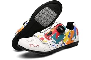 Hixingo Scarpe da Ciclismo Uomo e Donna, Scarpe da Bicicletta Graffiti per Bici da Strada e Mountain Bike, con Suola di Gomma, Antiscivolo Traspiranti Scarpe Ciclismo All'aperto