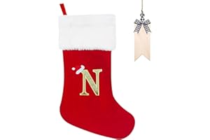 VIDILLO Weihnachtsstrumpf Personalisiert 50cm Großer Nikolausstrumpf mit Buchstaben Plüsch Stockings Hängender Weihnachtsmann mit Namensschild Ornamente Weihnachtsdekorationen für Weihnachtsbaum und Heim (N)