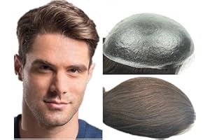 N.L.W. NLW Peluca para hombres de 0.04mm Piel delgada de cuero de la PU V-Loop Nudos Pelucas Natural Europea Real Base de pelo humano 8 * 10 pulgadas Estilo libre Densidad media 110%(4 marrón claro)
