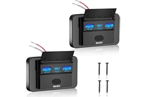 Intckwan Toma USB 12V 72W - Cargador Triple Puerto con Carga Rápida Simultánea (2xQC3.0 + PD), Interruptor On/Off, Toma USB Empotrable para Auto 12-24V, Camión, Barcos, Caravana (2 Piezas)