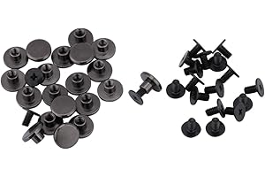 Walfront Pack of 20 Sets Brass Flat Head Button Stud, Black Leathercraft Screws Nail Rivets, DIY Leather Craft Metal Rivet for Belt Strap Bag Shoes Decoration(5mm)