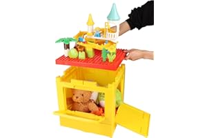 WILLINGHEART Scatola Porta-giocattoli in Plastica da 25L con Coperchio per Mattoncini Lego Duplo Playmobil Contenitore Pieghevole 4 Sportelli Richiudibil Impilabile Mobiletto per Bambini e Bambine, Rosso Giallo