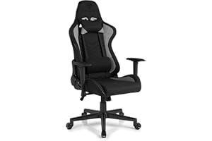 SENSE7 Silla Gaming Spellcaster, sillón ergonómico con Cojines lumbares Ajustables, ángulo de inclinación y función de balanceo, Silla de Oficina de Tela para 150kg, Gaming Chair Negro-Gris