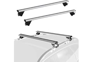 COWVIE Universal-Dachträger aus Aluminium, 119,4 cm, mit Schlüssel, komplett montiert, silberfarben, passend für erhöhte Seitenschienen