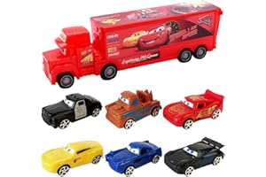 LGQHCE MccQueen Cars Toys, 7 PCS MccQueen Toy Truck Mini Play Vehicle Car Vehicles Friction Powered Push Pull Back Cars Mini Car Model Toy Truck for Kids Birthday Gifts