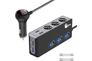 Rozgałęźnik do zapalniczki samochodowej Quick Charge 3.0, Qidoe 12 V/24 V, 3-gniazdowy, 120 W, DC, z wyłącznikiem zasilania woltomierza LED, 8,5 A, 4 szybkie gniazda USB do GPS, kamery samochodowej,