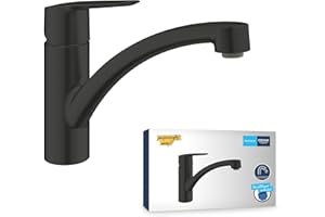 GROHE Start, Küchenarmatur mit flachem Auslauf (Wasserhahn für die Küche, 140° schwenkbar, wassersparend dank variabler Mengenbegrenzung, werkzeugfreie Spülbecken-Montage), schwarz, 324412432