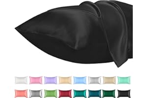 Lirex 2 Paquetes Funda de Almohada Satén 50x75cm, Suave como una Funda Almohada Seda, Fundas con Cierre de sobre, Protege Cabello y Piel, Certificado Oeko-Tex, （Negro）