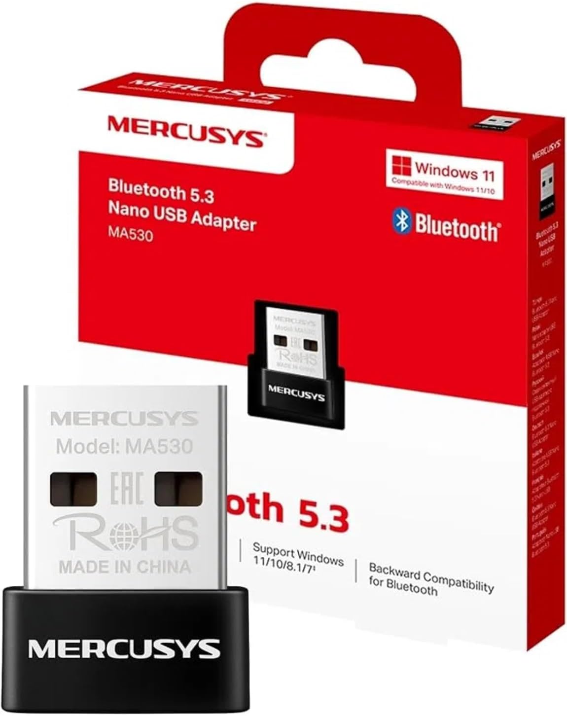 Mercusys MA530 – Adaptador USB Nano Bluetooth 5.4 – Conexión inalámbrica para PC/portátil, Soporte hasta 7 Dispositivos, Compatible Windows 11/10/8.1/7