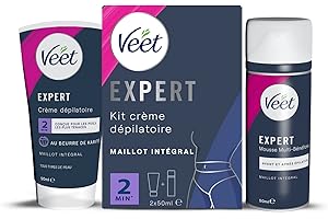 VEET EXPERT - Crème Dépilatoire Poils Tenaces - Maillot Intégral Avec Mousse Exfoliante - Agit en 2min - 2x50ml