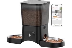 HoneyGuaridan Automat do karmy dla kotów, 2 miski, 5 g/2,4 G, WiFi, inteligentny automatyczny dozownik karmy dla kotów i psów, 4 antypoślizgowe nóżki, stabilność, 1-6 posiłków/dzień (3,5 l)