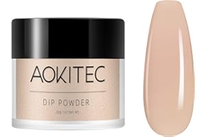 Aokitec Poudre à Ongles Classique Couleur Blanche,Poudre d'Ongles Professionnel Nail Art Décoration d'Ongles Débutant,Manucure Salon DIY,Sans Odeur & Durable,Lampe à Ongles Non Requise(Nude Clair)