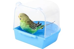 JODSEN Bird Bath Tub,Hanging Bathtub Bird Cage Supplies with Hooks,Water Shower Transparent Box Food Feeder Holder Tray for Small Birds, Canary, Budgies,Parrot 13X14X13cm (Blue)