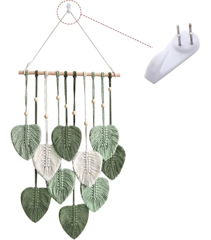 Tenture Murale Bohème Vert Feuilles Macramé – Décoration Murale Chic Avec 10 Pinces Bois & Clous Sans Trace, 120x75 Cm
