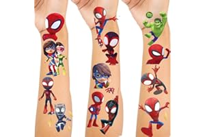 WDOERA Spidey and His Amazing Friends Temporary Tattoos Stickers(8 sheets) Birthday Party Supplies Anime Cartoon Fake Tattoos Stickers Party Favors for Kids Boys Girls