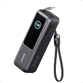 Anker 25.000 mAh Power Bank, 165W, Taşınabilir Şarj Cihazı, Dahili USB-C ve Geri &Ccedil;ekilebilir Kablo, 1 USB-C, 1 USB-A, Siyah -
